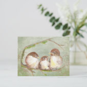 Waterverf Knuffelen Mussen Vogel Familie Natuur Briefkaart (Staand voorkant)
