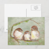 Waterverf Knuffelen Mussen Vogel Familie Natuur Briefkaart (Voorkant / Achterkant)