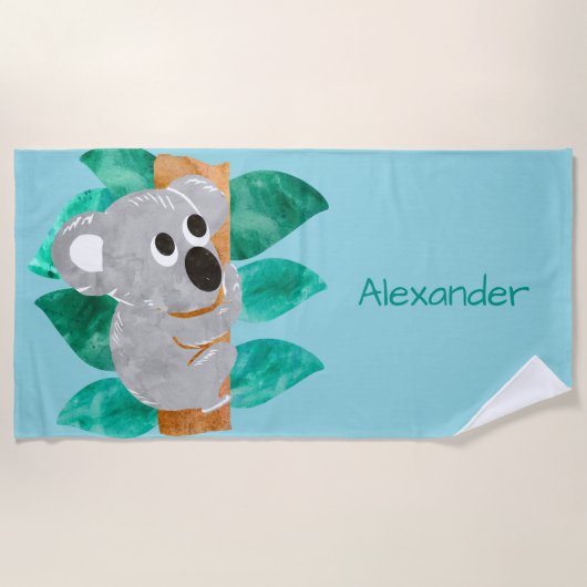 Waterverf Koala Beer Kinder Aangepersonaliseerde S Strandlaken (Voorkant)