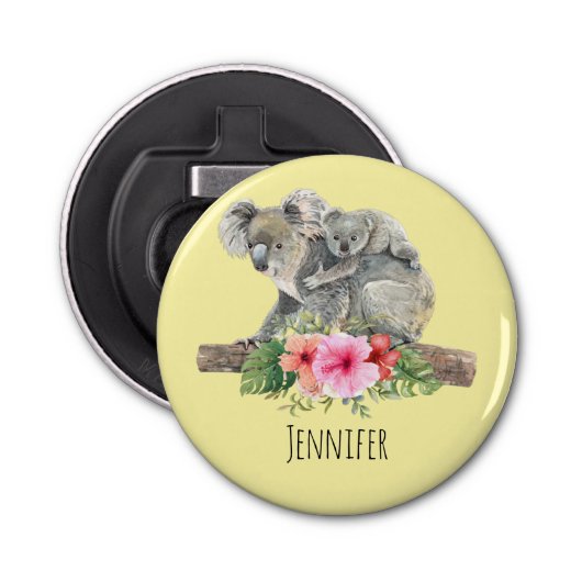 Waterverf Koala Beren Cute Mama & Baby Button Flesopener (Voorkant)