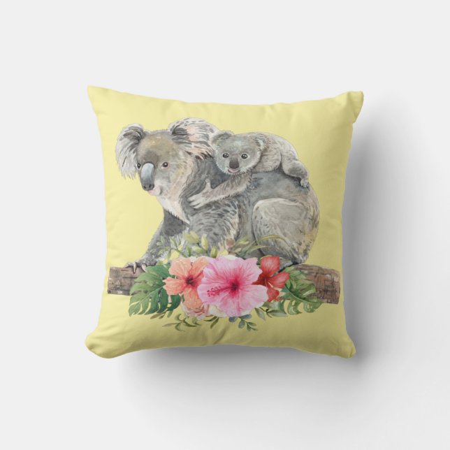 Waterverf Koala Beren Cute Mama & Baby Kussen (Voorkant)