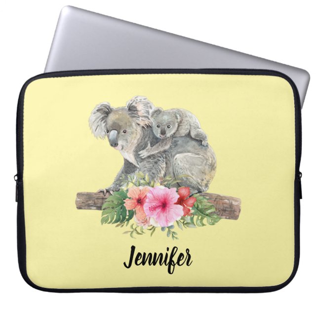 Waterverf Koala Beren Cute Mama & Baby Laptop Sleeve (Voorkant)