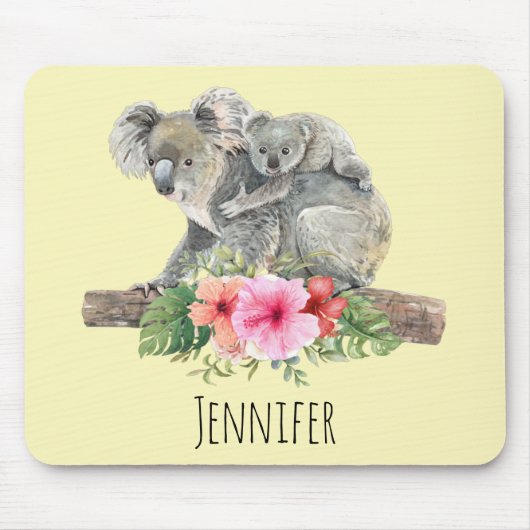 Waterverf Koala Beren Cute Mama & Baby Muismat (Voorkant)