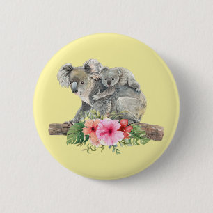 Waterverf Koala Beren Cute Mama & Baby Ronde Button 5,7 Cm