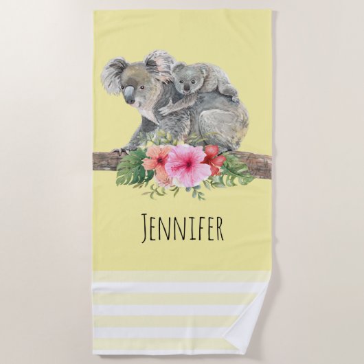 Waterverf Koala Beren Cute Mama & Baby Strandlaken (Voorkant)