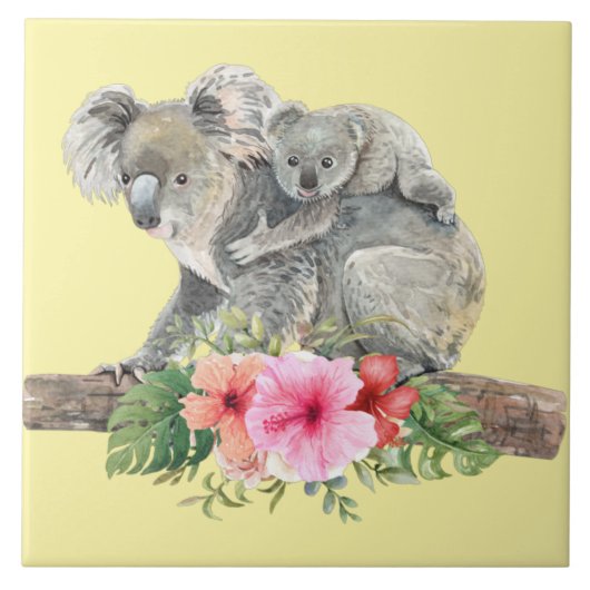 Waterverf Koala Beren Cute Mama & Baby Tegeltje (Voorkant)