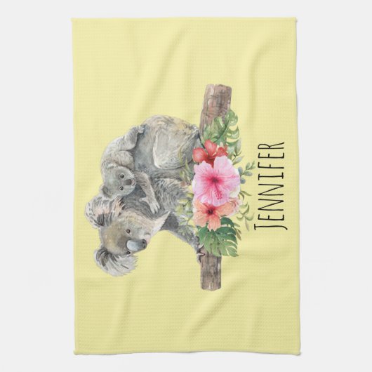 Waterverf Koala Beren Cute Mama & Baby Theedoek (Verticaal)