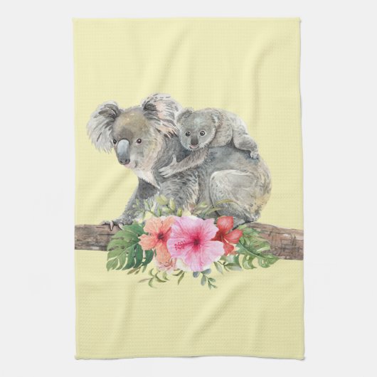 Waterverf Koala Beren Cute Mama & Baby Theedoek (Verticaal)