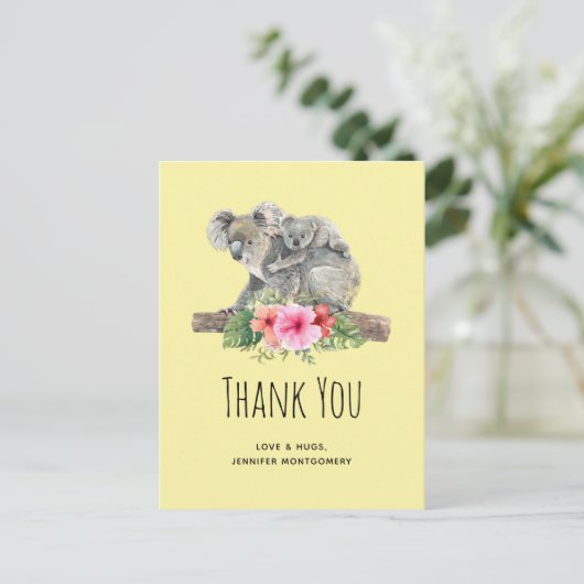 Waterverf Koala Beren kletsen mama en Baby Dank je Briefkaart (Staand voorkant)