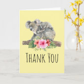 Waterverf Koala Beren kletsen mama en Baby Dank je Kaart (Gele Bloem)