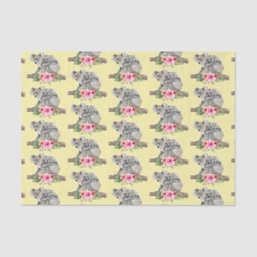 Waterverf Koala Beren kletsen mama en Baby Patroon Tissuepapier (Voorkant)