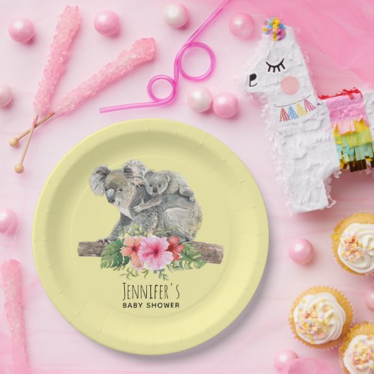 Waterverf Koala Beren Schattige Mam & Baby Baby sh Papieren Bordje (Feest)