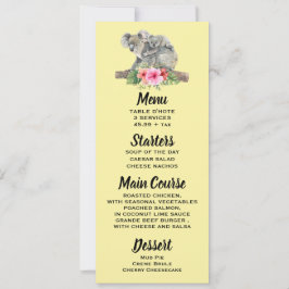Waterverf Koala Beren Schattige Mam & Baby Menu Kaart