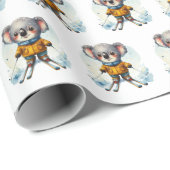 Waterverf Koala Beren skiën op sneeuw Cadeaupapier (Rol Hoek)
