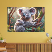 Waterverf Koala en Baby Joey in een boomschilderij Canvas Afdruk (Insitu (Woonkamer))