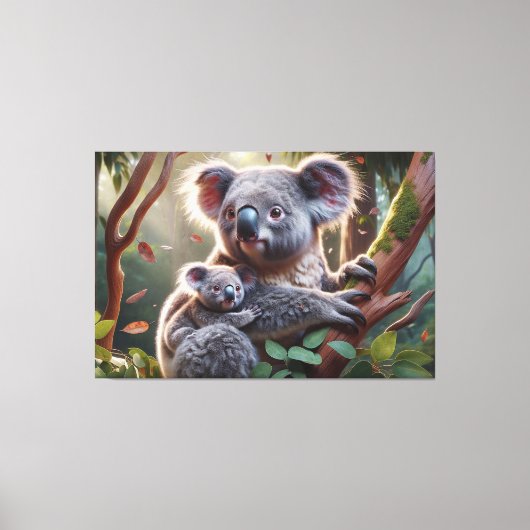Waterverf Koala en Baby Joey in een boomschilderij Canvas Afdruk (Voorkant)