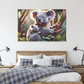 Waterverf Koala en Baby Joey in een boomschilderij Canvas Afdruk (Insitu (Slaapkamer))