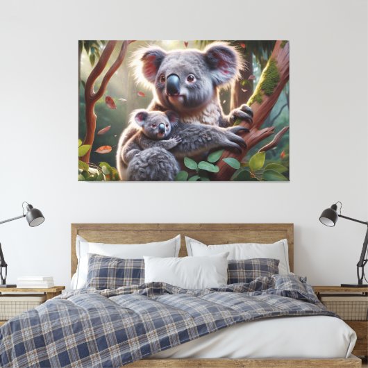 Waterverf Koala en Baby Joey in een boomschilderij Canvas Afdruk (Insitu (Slaapkamer))