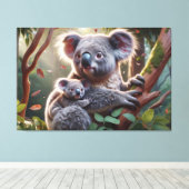 Waterverf Koala en Baby Joey in een boomschilderij Canvas Afdruk (Insitu (Houten vloer))
