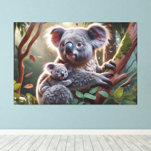 Waterverf Koala en Baby Joey in een boomschilderij Canvas Afdruk (Insitu (Houten vloer))