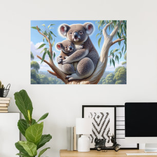 Waterverf Koala en Baby Joey in een boomschilderij Poster