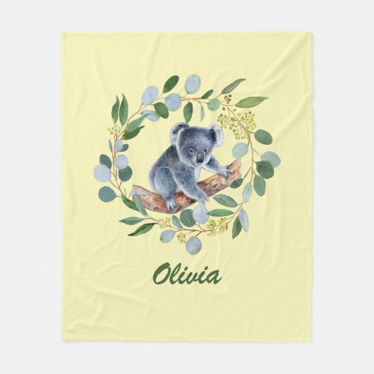 Waterverf Koala en Eucalyptus Wreath Fleece Deken (Voorkant)
