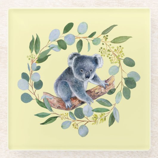 Waterverf Koala en Eucalyptus Wreath Glazen Onderzetter (Voorkant)