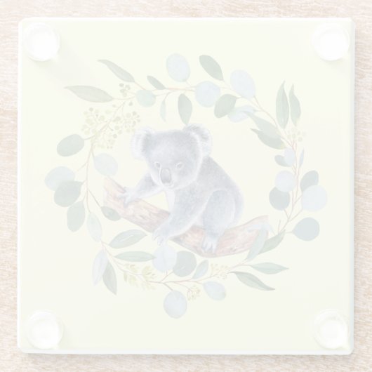 Waterverf Koala en Eucalyptus Wreath Glazen Onderzetter (Achterkant)