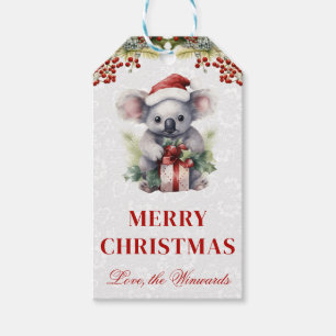 Waterverf Koala en Winter Holly Christmas Cadeaulabel