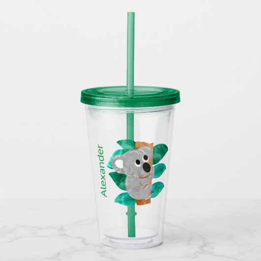 Waterverf Koala Kinder Persoonlijke Stomme Groen Acryl Drinkbeker (Voorkant)