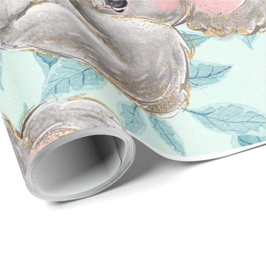 Waterverf Koala Mam, Baby Greenery Wrapping Paper Cadeaupapier (Rol Hoek)