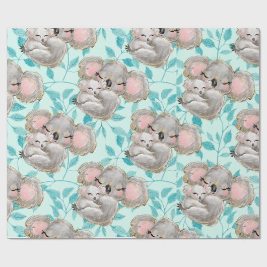 Waterverf Koala Mam, Baby Greenery Wrapping Paper Cadeaupapier (Vlak)