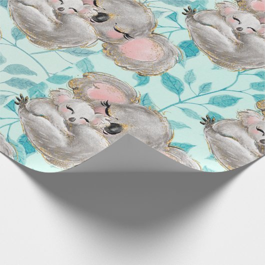 Waterverf Koala Mam, Baby Greenery Wrapping Paper Cadeaupapier (Hoek)