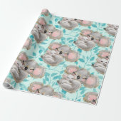 Waterverf Koala Mam, Baby Greenery Wrapping Paper Cadeaupapier (Uitgerold)