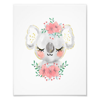Waterverf Koala met Bloemen Foto Afdruk