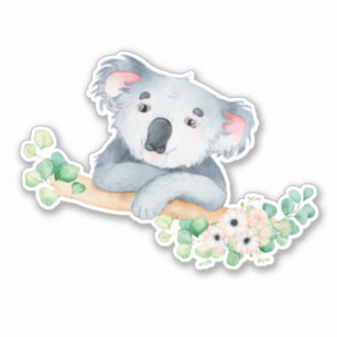 Waterverf koala op aftakking met gombladeren vinyl sticker