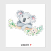 Waterverf koala op tak met gombladeren vinyl sticker (Vel)