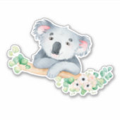 Waterverf koala op tak met gombladeren vinyl sticker (Voorkant)