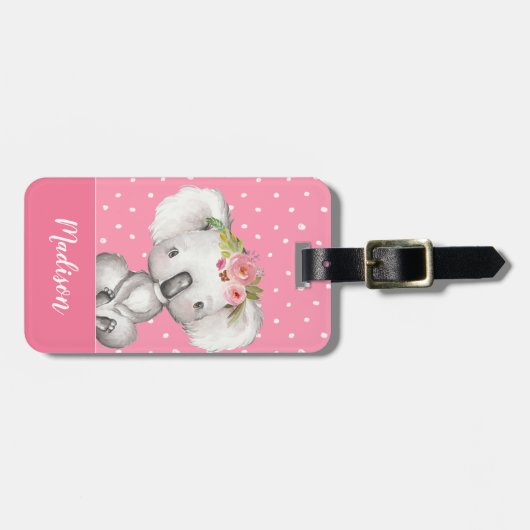 Waterverf Koala Pink Floral gepersonaliseerd Bagagelabel (Voorkant horizontaal)