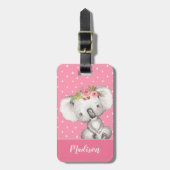 Waterverf Koala Pink Floral gepersonaliseerd Bagagelabel (Voorkant verticaal)