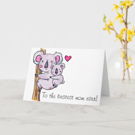 Waterverf Koalas Moederdag Kaart (Gele Bloem)