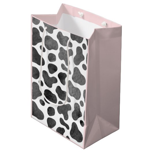 Waterverf Koe Afdruk Roze Middelgrote Gift Bag Medium Cadeauzakje (Voorkant Gekanteld)