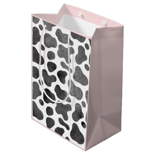 Waterverf Koe Afdruk Roze Middelgrote Gift Bag Medium Cadeauzakje (Achterkant Gekanteld)