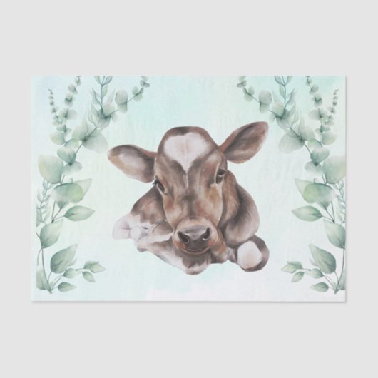 Waterverf Koe Baby Calf Eucalyptus Tissuepapier (Voorkant)