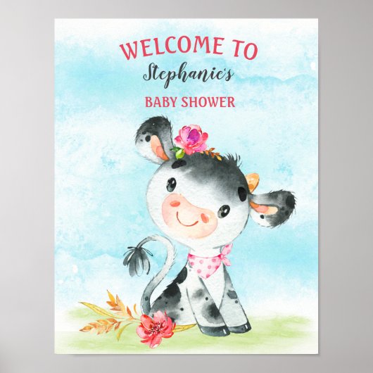 Waterverf Koe Baby shower Boerderij Baby shower Poster (Voorkant)