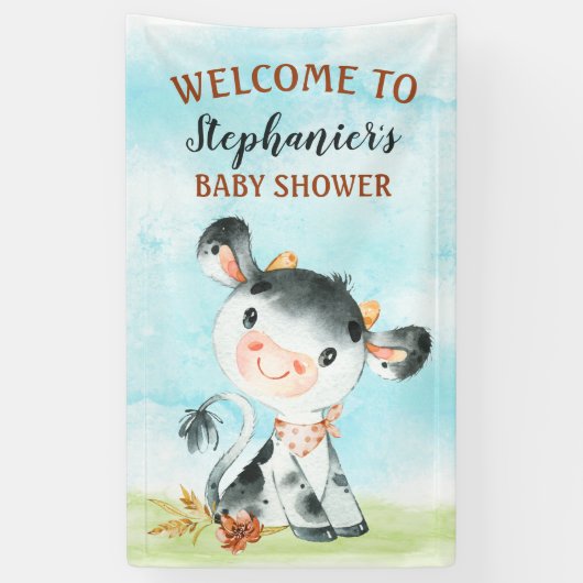 Waterverf Koe Baby shower Boerderij Baby shower Spandoek (Verticaal)
