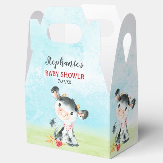 Waterverf Koe Baby shower Boerderij Bedankdoosjes (Geopend)