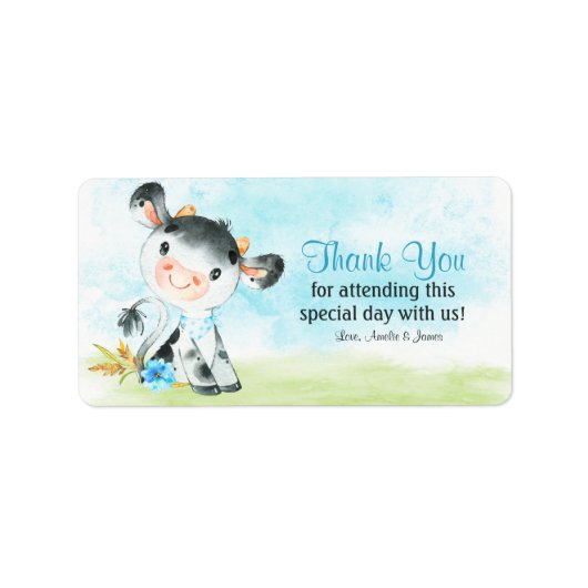 Waterverf Koe Baby shower Boerderij Dank u wel Etiket (Voorkant)