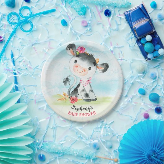 Waterverf Koe Baby shower Boerderij Papieren Bordje (Feest)