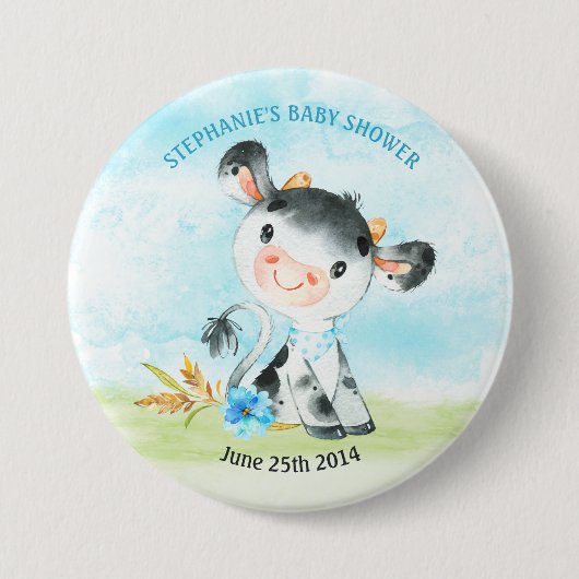 Waterverf Koe Baby shower Boerderij Ronde Button 7,6 Cm (Voorkant)